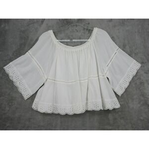Max Studio Top Womens Size L Eyelet Lace Off Shoulder Boho Pheasant Romantic